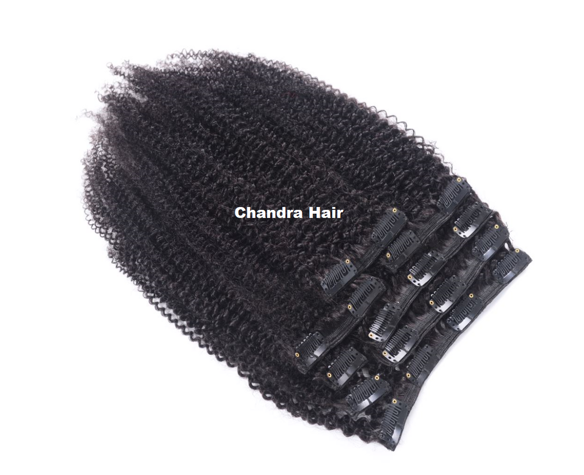Kinky curly Grade 8A clip-in extensions, alternate photo