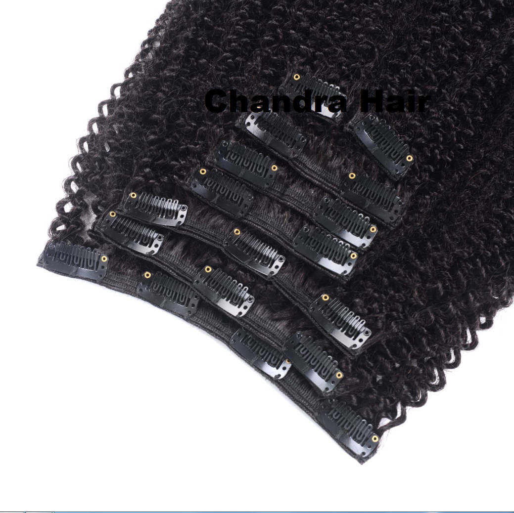 Kinky curly Grade 8A human hair clip-in set, another angle