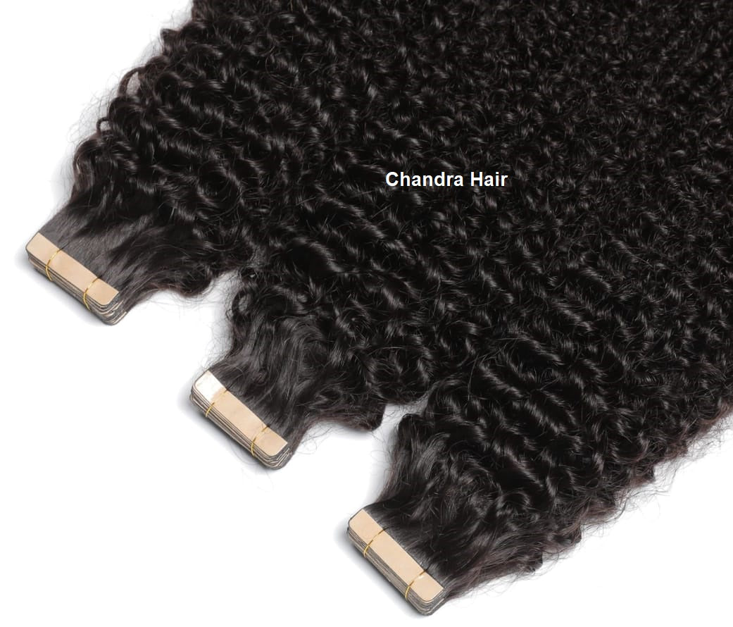 Kinky curly 9A virgin hair tape-ins, another angle