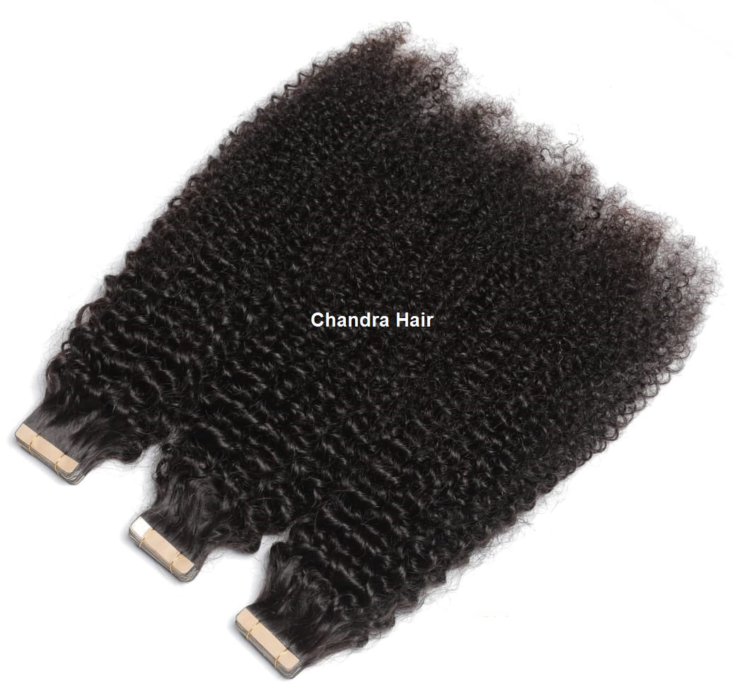 Kinky curly 9A virgin hair tape-in extensions, alternate photo