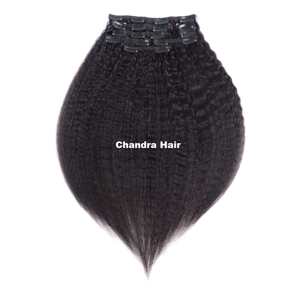 Kinky straight Grade 8A clip-in extensions