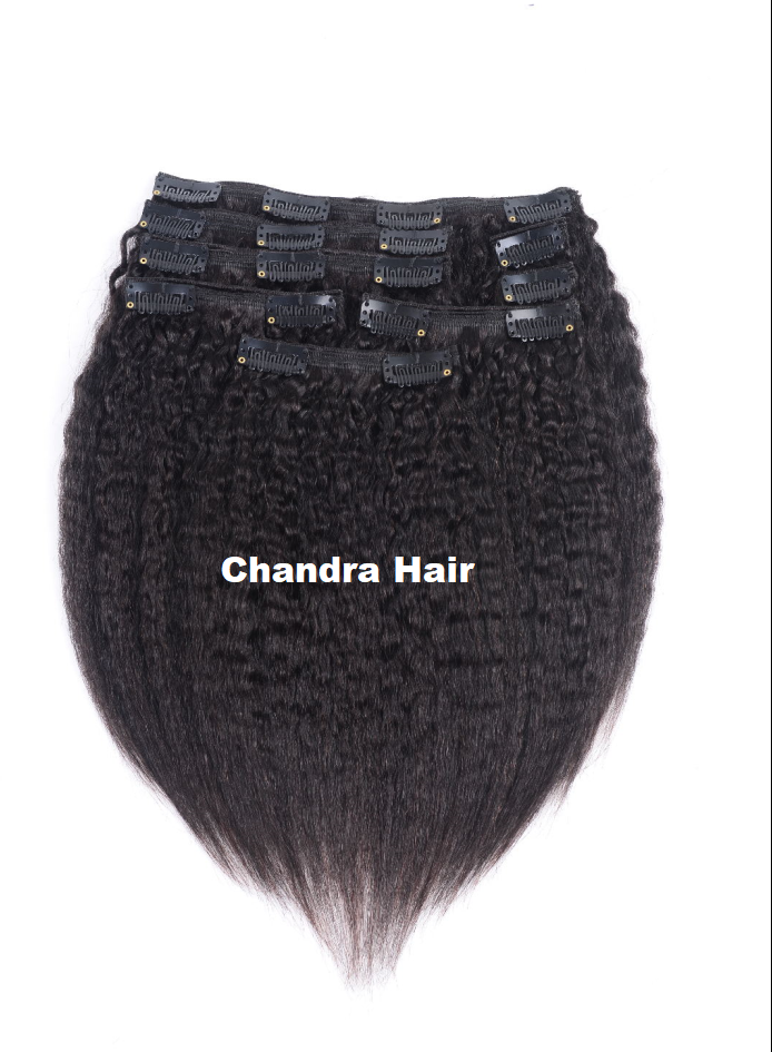 Kinky straight Grade 8A human hair clip-in set, another angle