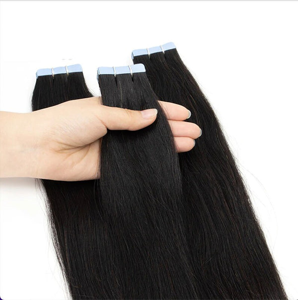 Virgin Hair Tape Extensions  Straight (Grade 9A natural black) - Chandra Hair