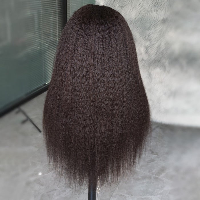 Kinky straight HD 5x5 glueless closure wig in 9A virgin hair